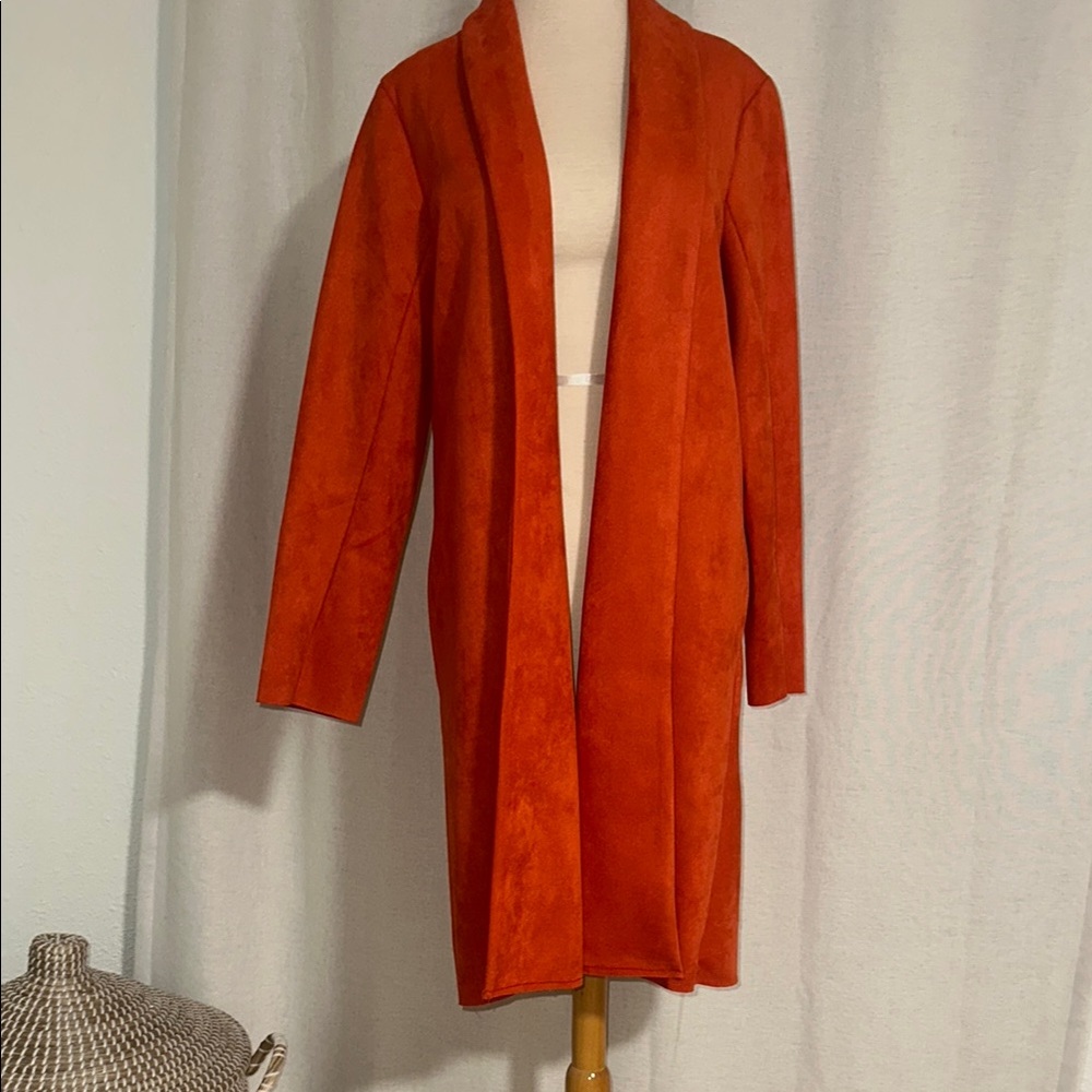 ZARA | Elegant Suede-Like Orange Midi Women's Coat